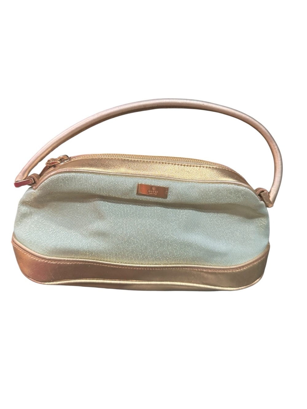 🇺🇸Authentic Gucci Vintage Mini Hobo Bag Aqua & Champagne Metallic Y2K Made Italy - Picture 5 of 10